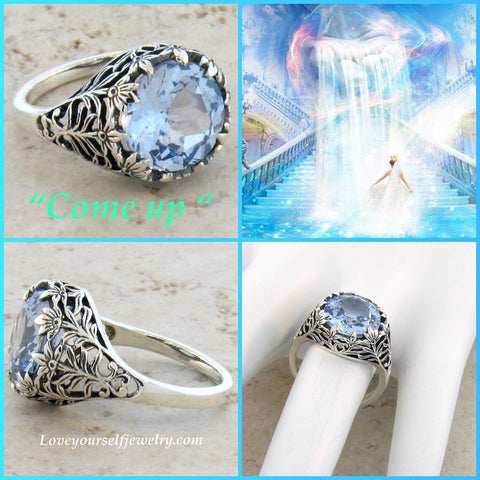 “Come Up” stunning 4 carat aquamarine set in ornate solid sterling silver