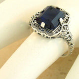 September’s birthstone 3 carat ring blue sapphires in choice of settings in ornate sterling silver ring