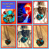Blue copper turquoise pendant with garnet accent  set in solid sterling  silver with chain