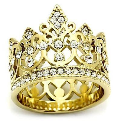 “Glory Crown” gorgeous stainless steel crown ring with 14 k gold ion plate