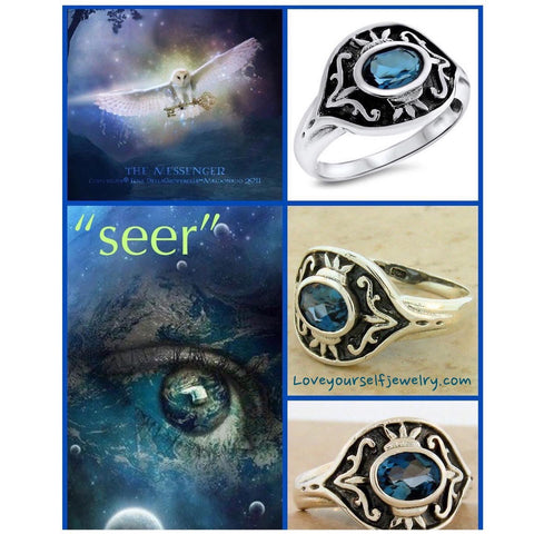 “The Seer” Genuine London blue Topaz said in solid sterling silver unique EYE setting