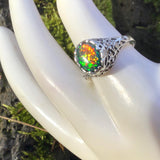 “Dream” stunning fire opal set in solid ornate sterling silver $58